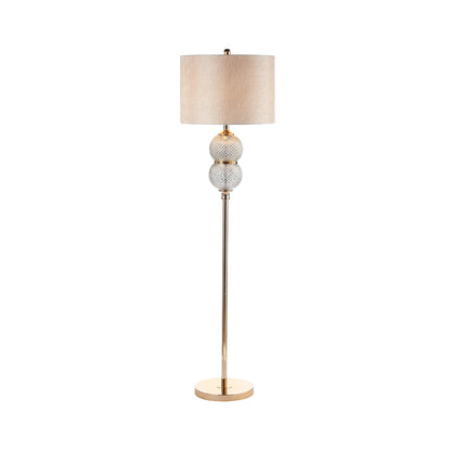 157.5cm Clear Silver Glass Floor Lamp with Cream Linen Shade - E27