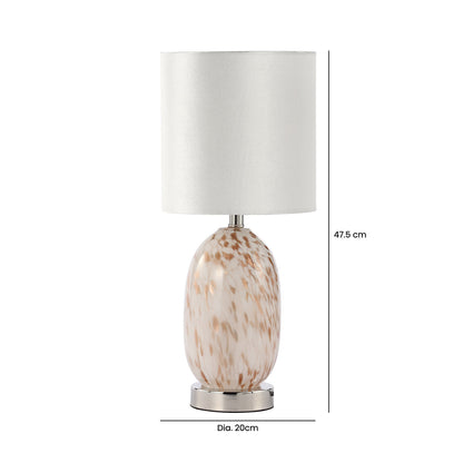 47.5cm White and Gold Glass Table Lamp with Cream Velvet Shade - E27