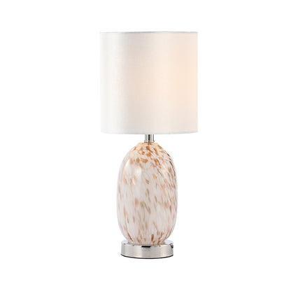 47.5cm White and Gold Glass Table Lamp with Cream Velvet Shade - E27