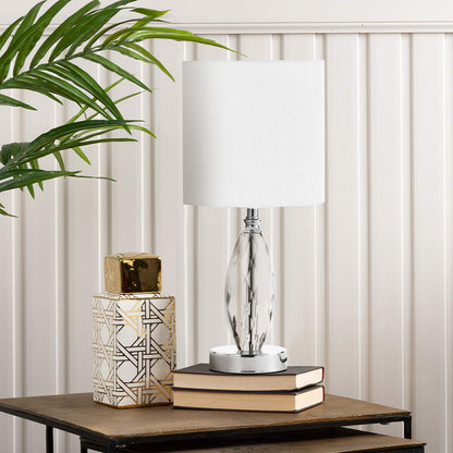 44.5cm Crystal Table Lamp with White Linen Shade - E27