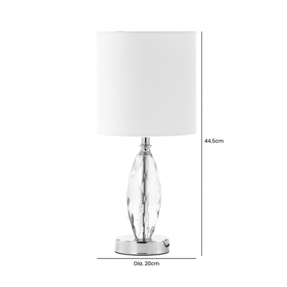 44.5cm Crystal Table Lamp with White Linen Shade - E27