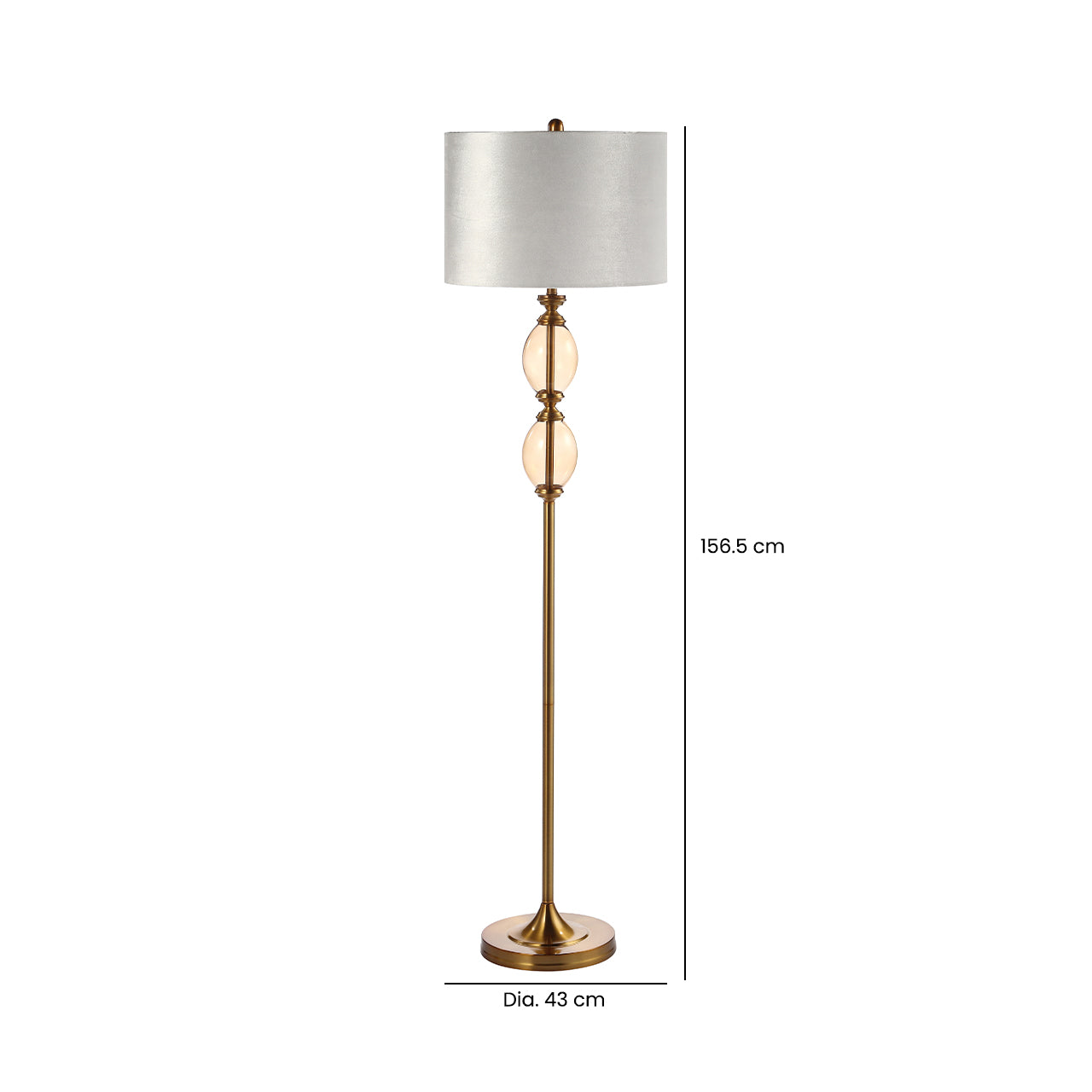 156.5cm Amber Brown Glass Floor Lamp with Cream Velvet Shade - E27