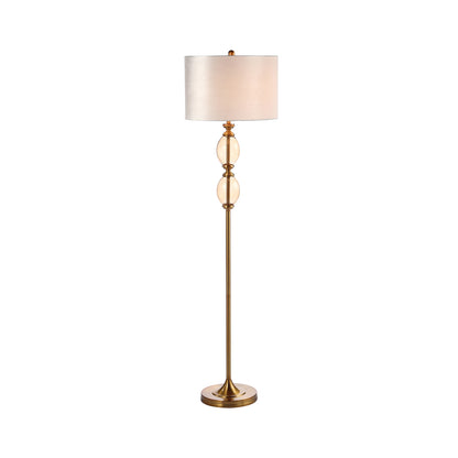 156.5cm Amber Brown Glass Floor Lamp with Cream Velvet Shade - E27