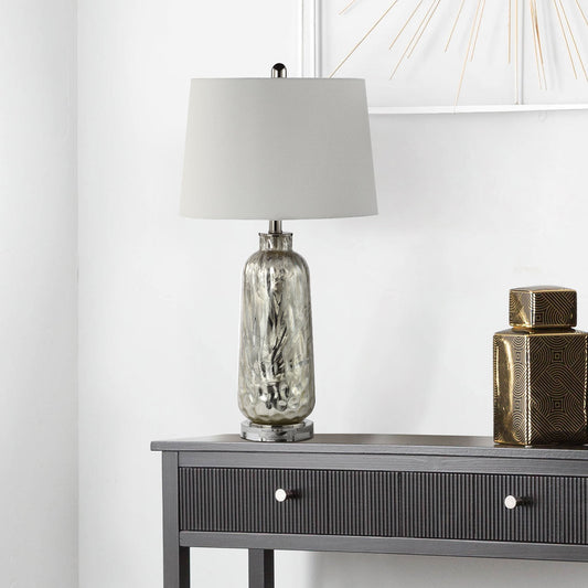 71.1cm Silver Glass Table Lamp with White Linen Shade - E27