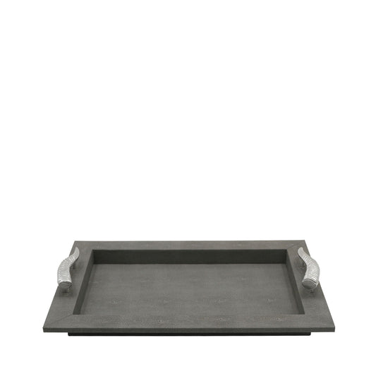 52x37 Grey Faux Litchi Tray with Chrome Horn Handle