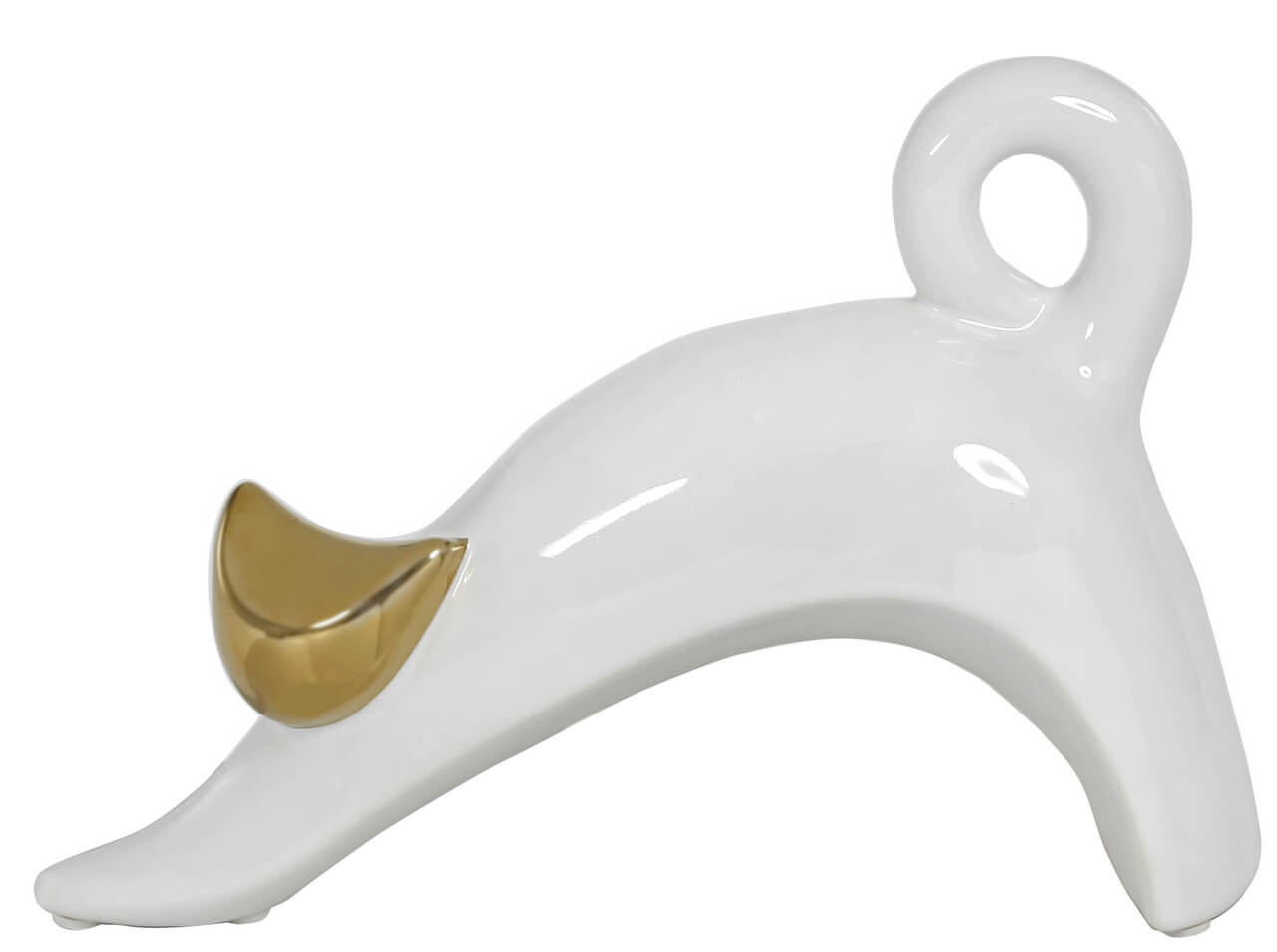 15cm Stretching Cat Decoration White Gold