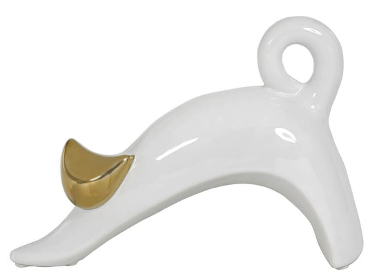 15cm Stretching Cat Decoration White Gold