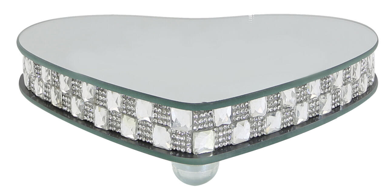 Small Mirror Heart Candle Plate With Feet Silver