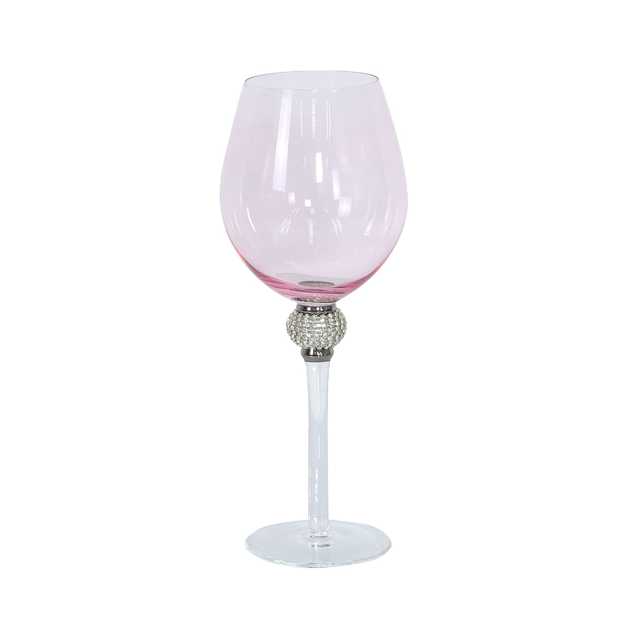 Milano Red Wine Glass Pink Glass Diamante Ball