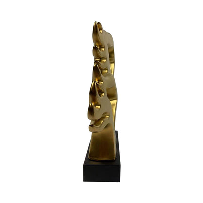 41cm Matte Gold 3 Faces Sculpture On Black Stand