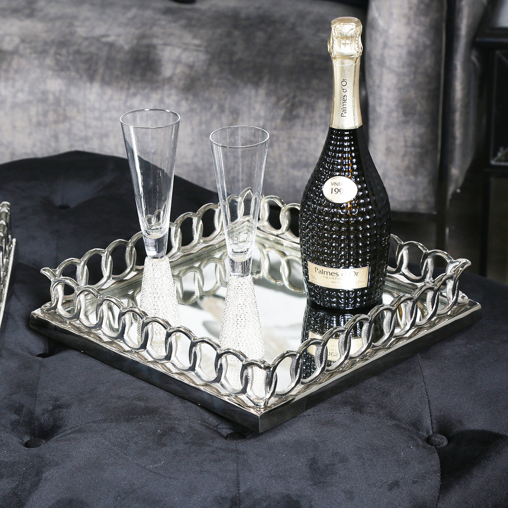 35cm Chain Link Tray Chrome and Mirror