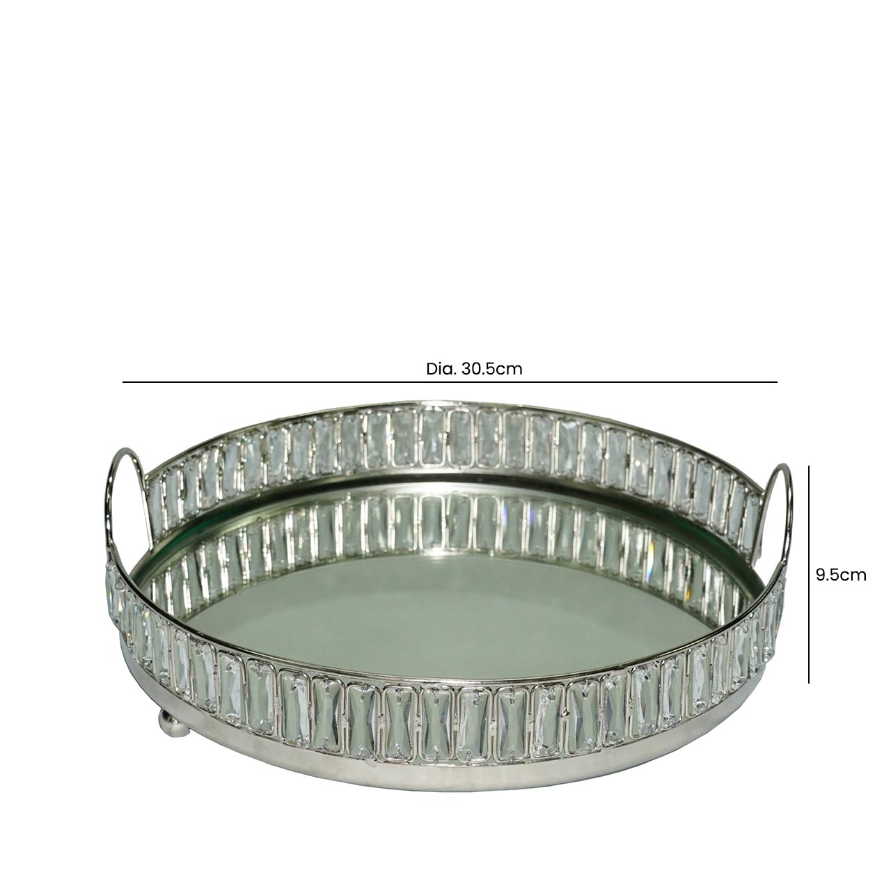 30.5cm Round Crystal And Mirror Tray Nickel