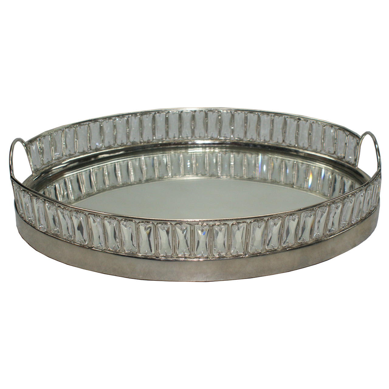 35.5cm Oval Crystal And Mirror Tray Nickel