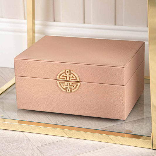 Set Of 2 Faux Lthr Jewellery Boxes Rose Pink Gold Handle
