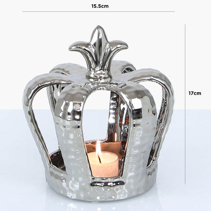 17cm Crown Decoration And Tealight Holder Silver