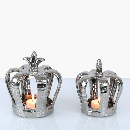 17cm Crown Decoration And Tealight Holder Silver