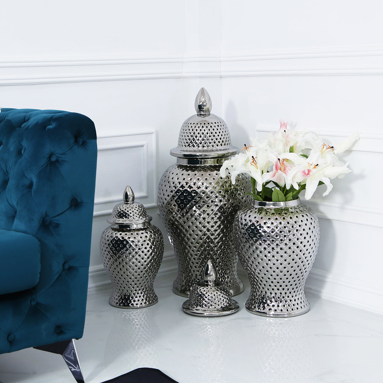 61cm Ginger Jar Silver