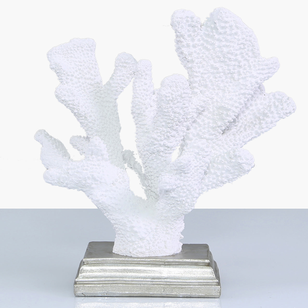 25cm Coral Decoration White Silver Stand