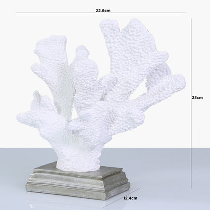 25cm Coral Decoration White Silver Stand