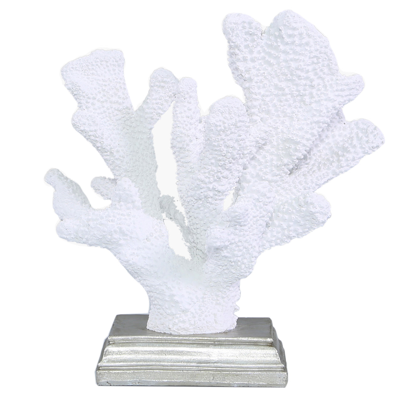 25cm Coral Decoration White Silver Stand