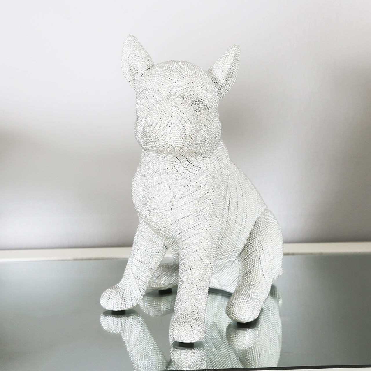 Glitz Sitting French Bulldog Figurine Silver