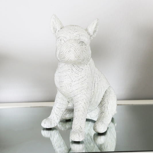 Glitz Sitting French Bulldog Figurine Silver