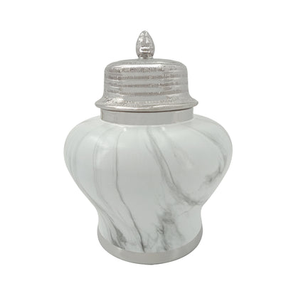 41cm White Marble And Silver Ginger Jar