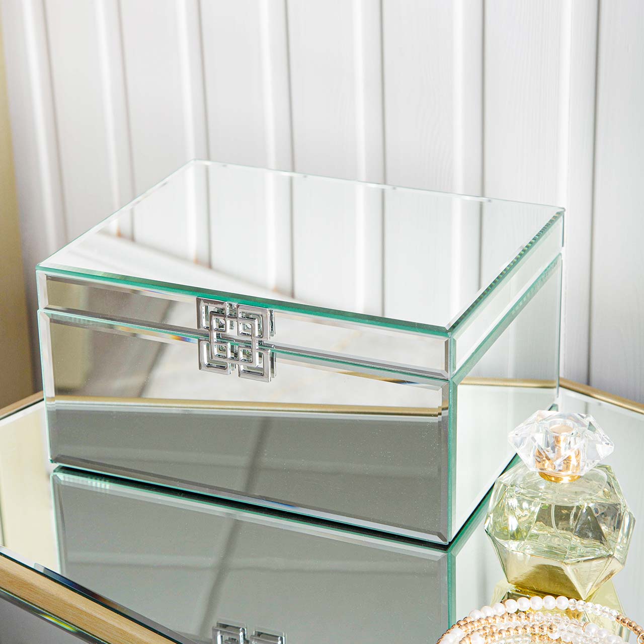 26cm Mirror Jewellery Box Chrome Clasp