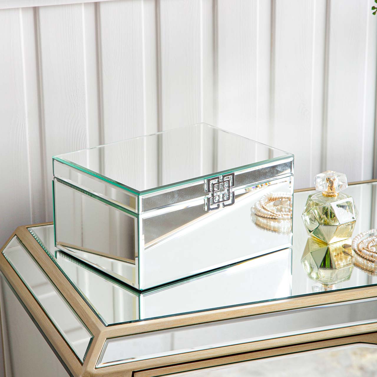 26cm Mirror Jewellery Box Chrome Clasp