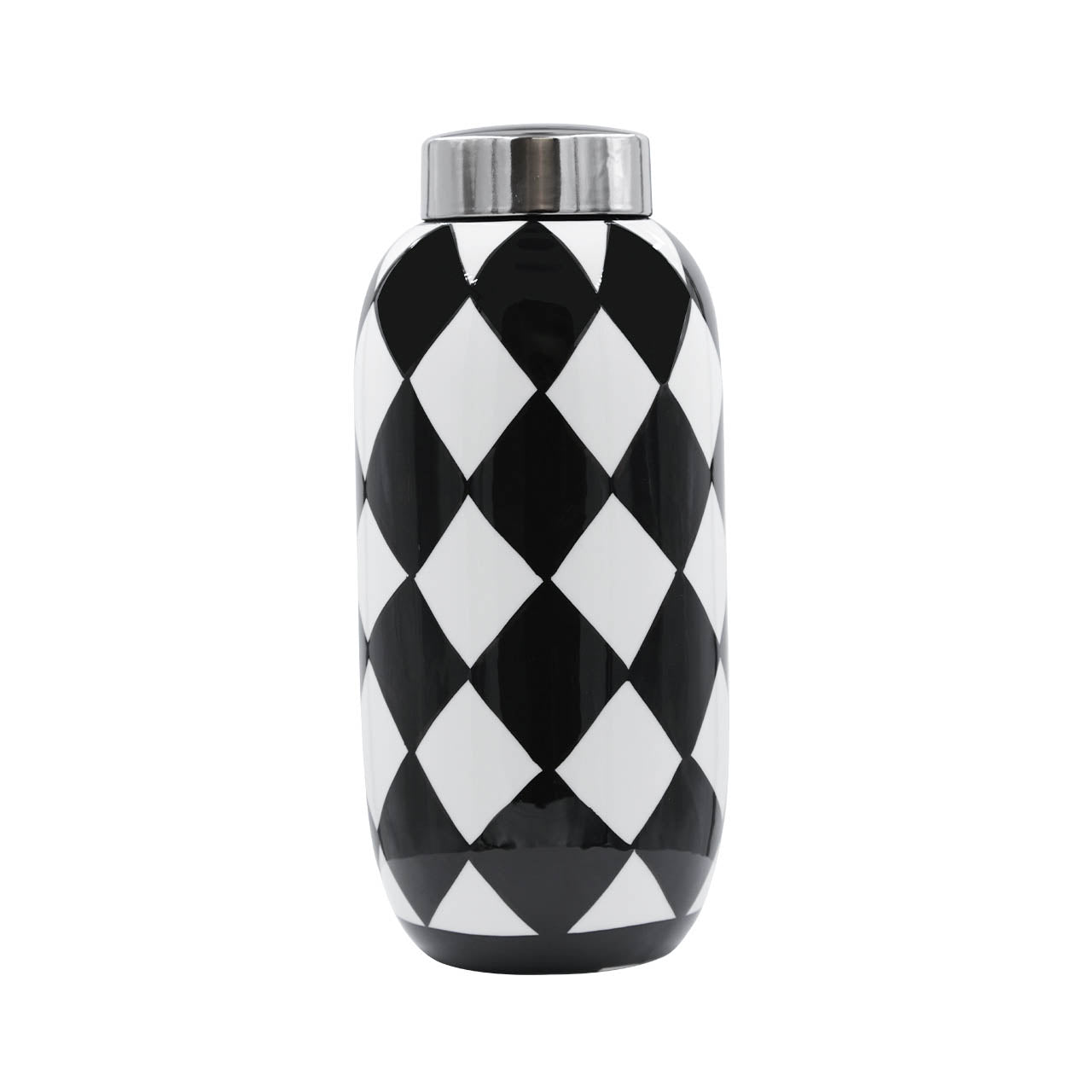 38.1cm Black and White Ginger Jar With Chrome Top