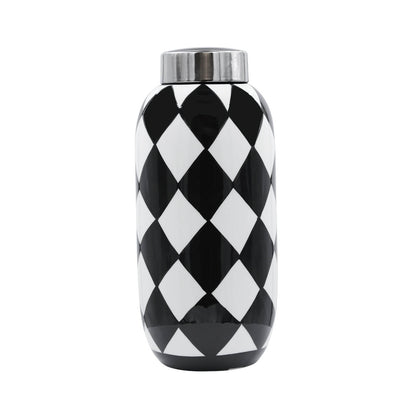 38.1cm Black and White Ginger Jar With Chrome Top