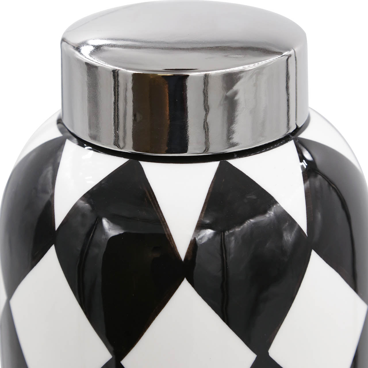 38.1cm Black and White Ginger Jar With Chrome Top