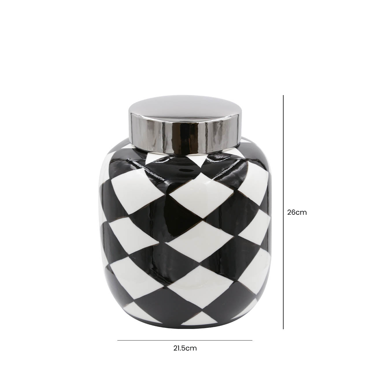 26cm Black and White Ginger Jar With Chrome Top