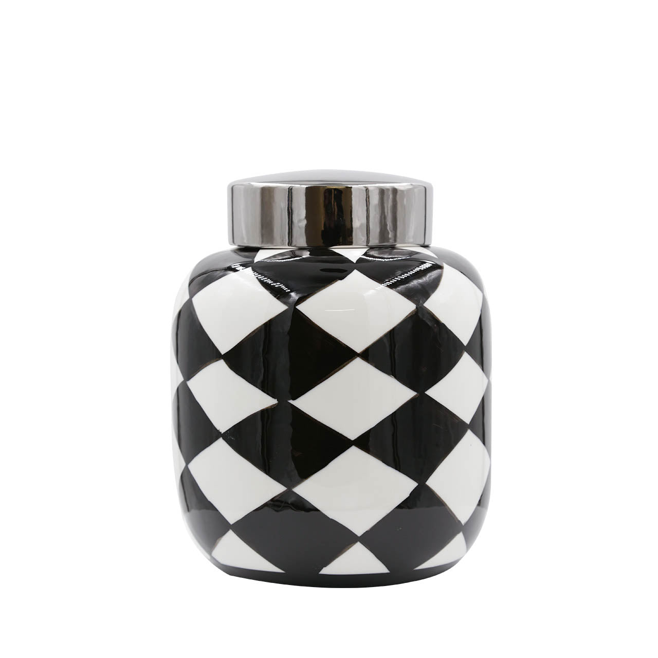 26cm Black and White Ginger Jar With Chrome Top