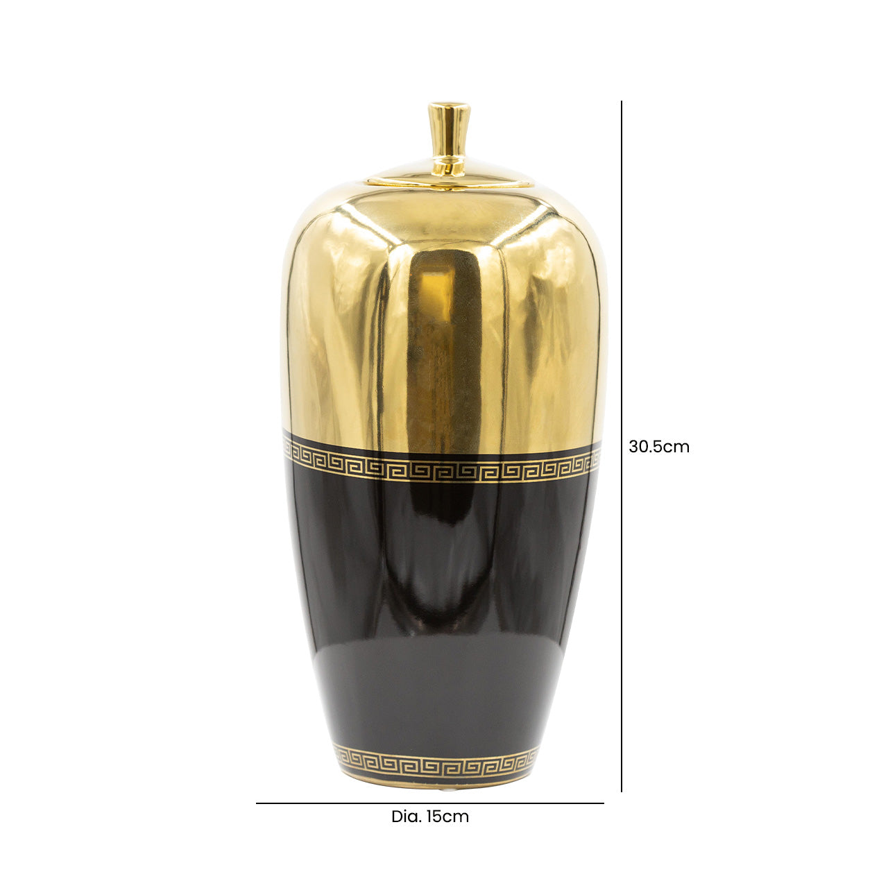 30.5cm Black and Gold Ginger Jar