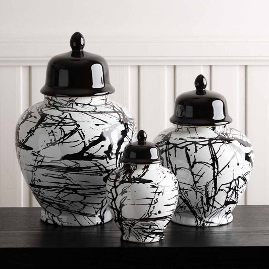 41cm Black and White Splash Ginger Jar