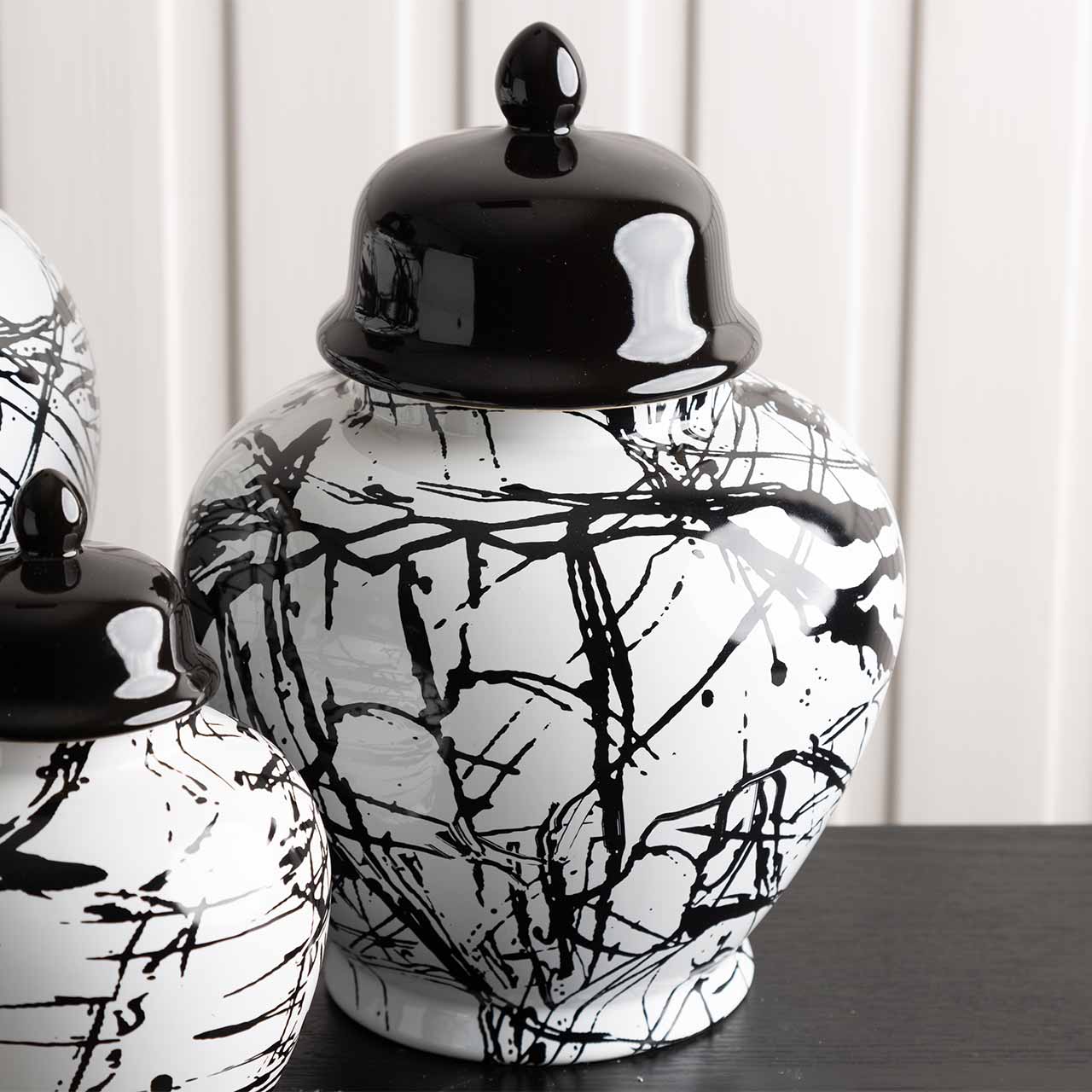 31.5cm Black and White Splash Ginger Jar