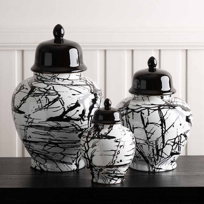 31.5cm Black and White Splash Ginger Jar