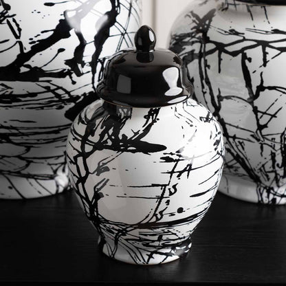 22cm Black and White Splash Ginger Jar