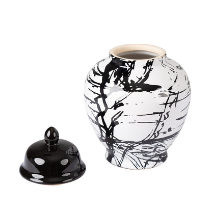 22cm Black and White Splash Ginger Jar