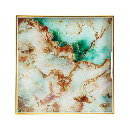 33cm White Green Gold Abstract Square Tray