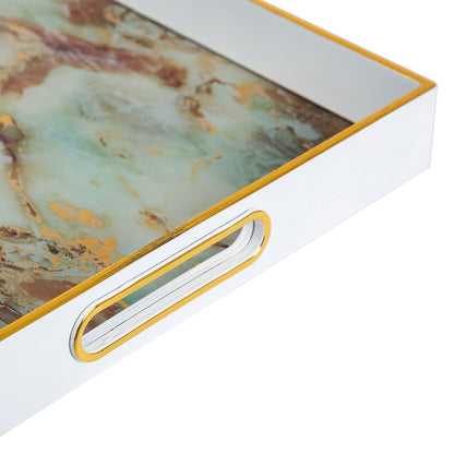 45cm White Green Gold Abstract Rectangular Tray