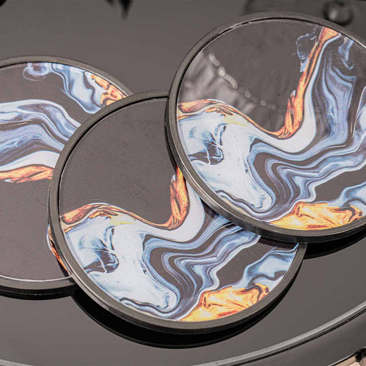 Set of 4 Black Blue Yellow Abstract Design Coasters