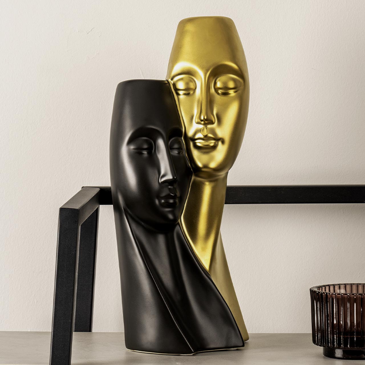 35cm Matte Gold and Matte Black Couple Sculpture