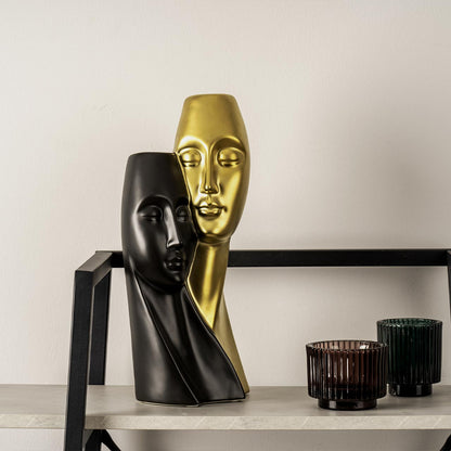 35cm Matte Gold and Matte Black Couple Sculpture