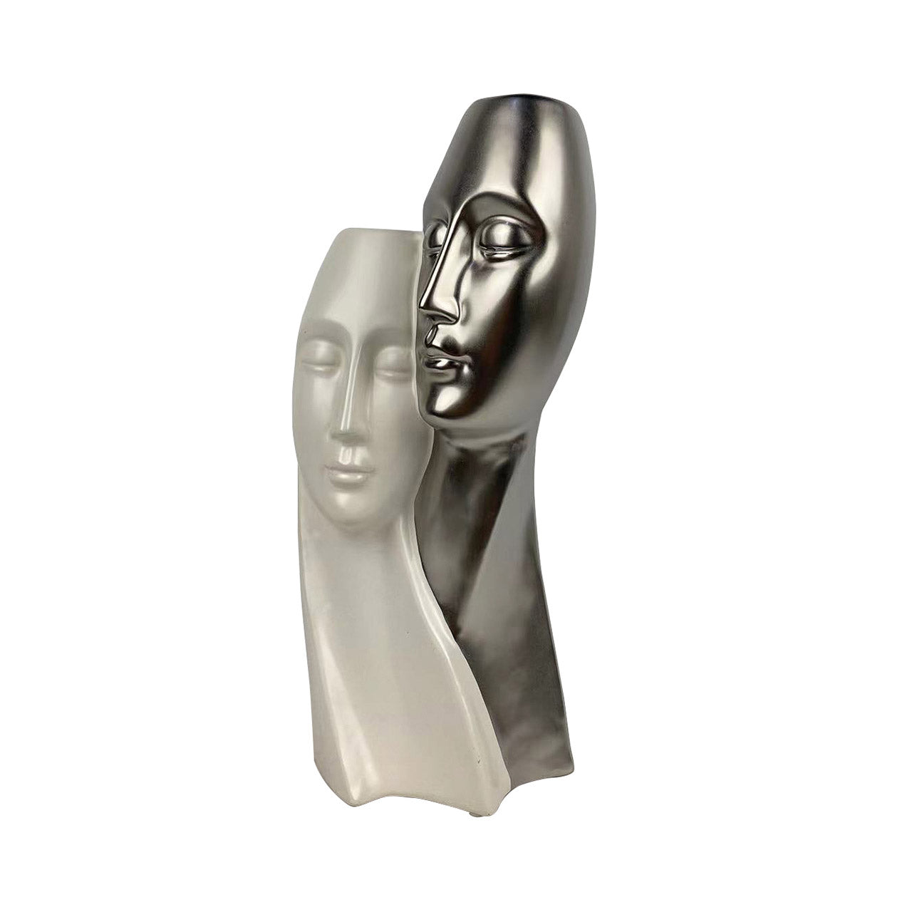 35cm Matte White and Matte Silver Couple Sculpture