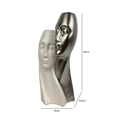 35cm Matte White and Matte Silver Couple Sculpture