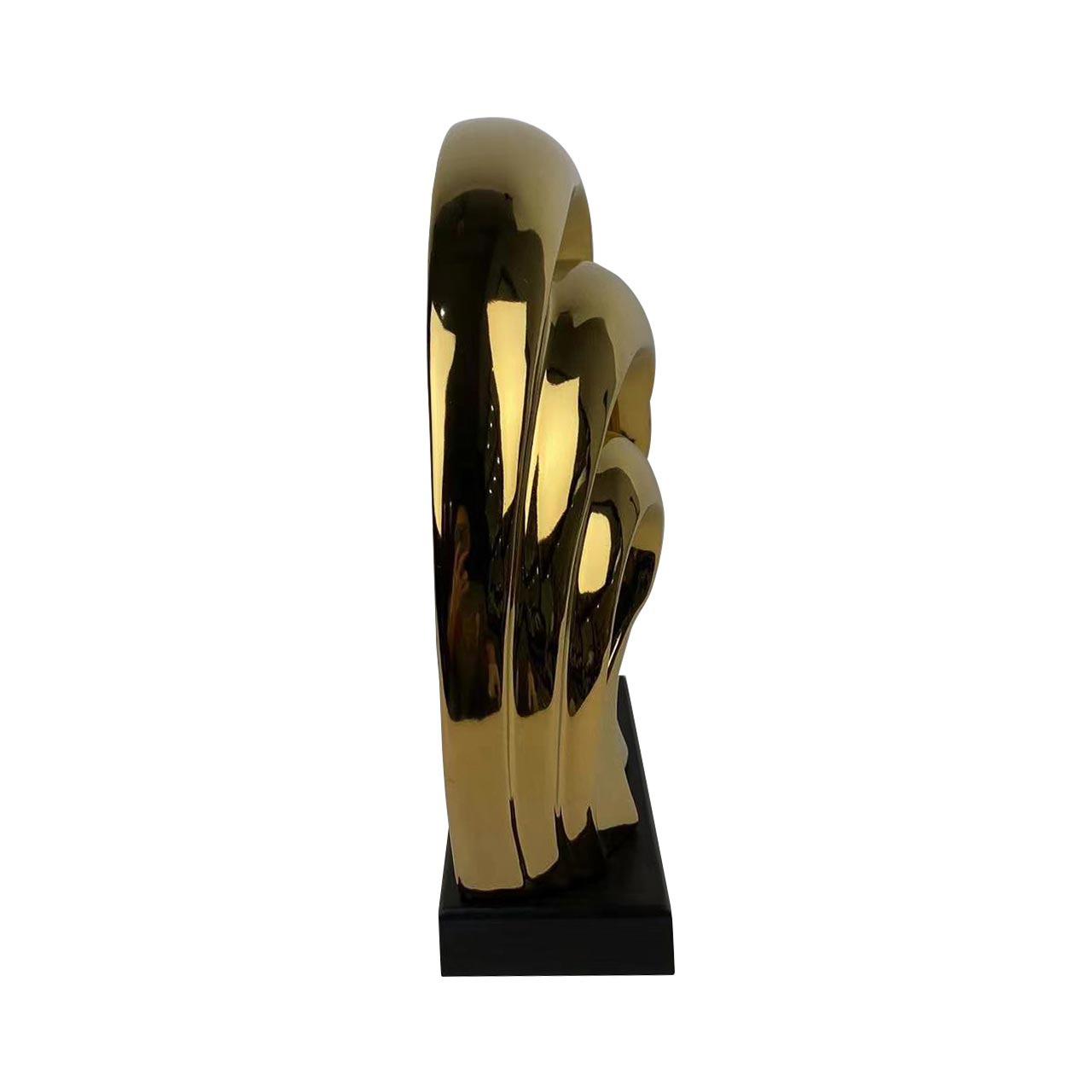 32cm Gold 3 Faces Sculpture On Black Stand