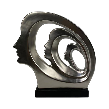 32cm Matte Silver 3 Faces Sculpture On Black Stand