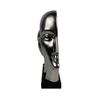 32cm Matte Silver 3 Faces Sculpture On Black Stand